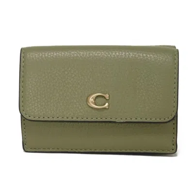 Pre-owned Coach Green Khaki Leather Wallet (tri-fold) () In Multi