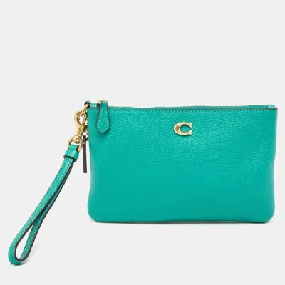 Pre-owned Coach Green Leather Wristlet Zip Pouch