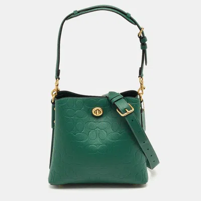 Pre-owned Coach Green Signature Embossed Leather Willow Bucket Bag