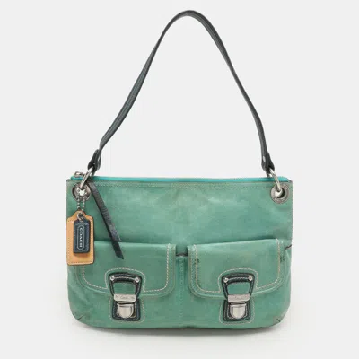 Pre-owned Coach Green/blue Leather Double Pocket Shoulder Bag