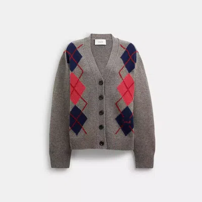 Coach Argyle Cardigan-pullover In Grey Multi