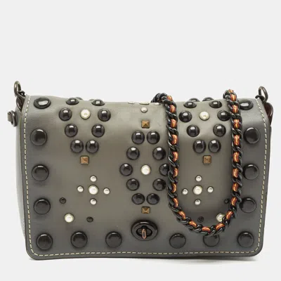 Pre-owned Coach Grey Ombre Leather Western Rivets Dinky 24 Shoulder Bag In Gray