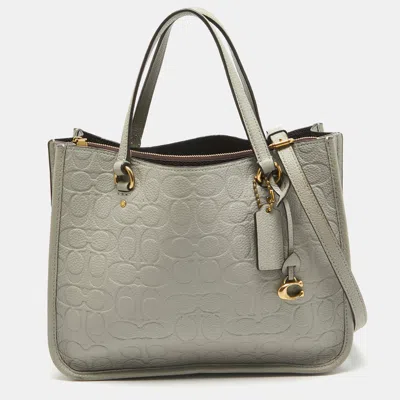 Pre-owned Coach Grey Signature Embossed Leather Tyler Carryall Tote