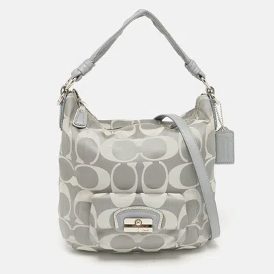 Pre-owned Coach Grey Signature Fabric And Leather Kristin Hobo