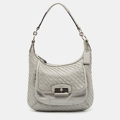 Coach Grey Woven Leather Kristin Hobo In Gray