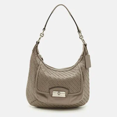 Coach Grey Woven Leather Kristin Hobo In Brown