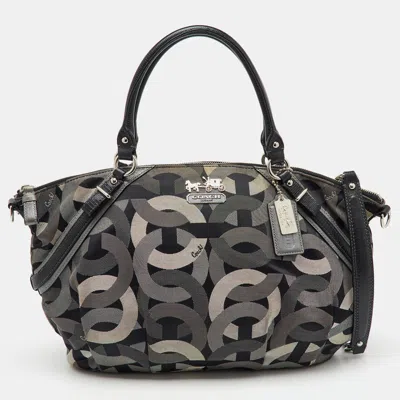 Pre-owned Coach Grey/black Op Art Canvas And Leather Madison Satchel