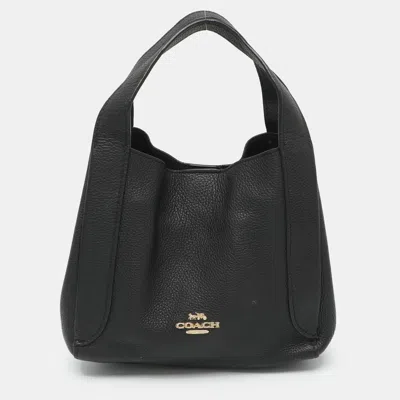 Pre-owned Coach Hadley 21 Black Leather Hobo