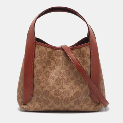 Pre-owned Coach Hadley 21 Brown/beige Signature Coated Canvas And Leather Hobo
