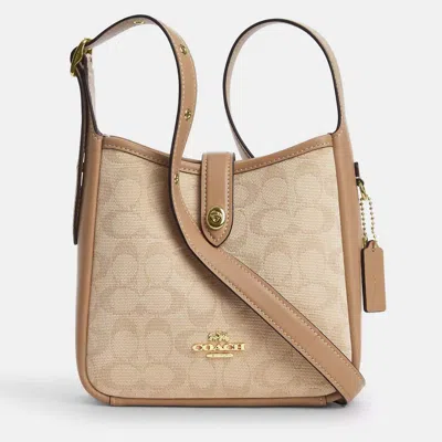 Pre-owned Coach Hadley Mini Natural Signature Canvas Crossbody Bag In Sand