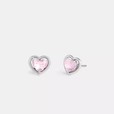 Coach Halo Heart Stud Earrings In Silver/pink