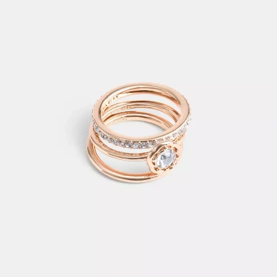 Coach Halo Tea Rose Ring Set In Rose Gold