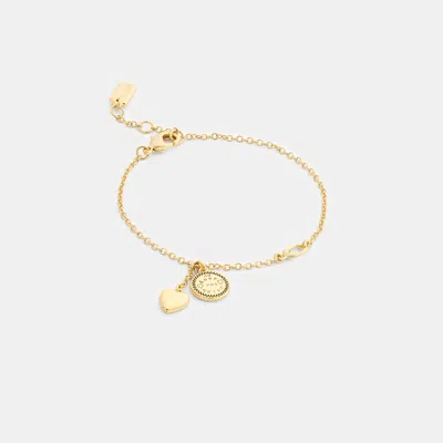 Coach Heart And Coin Linear Bracelet In Gold