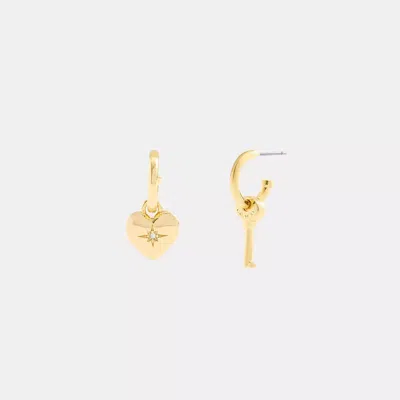 Coach Heart And Key Mismatch Huggie Earrings In Gold
