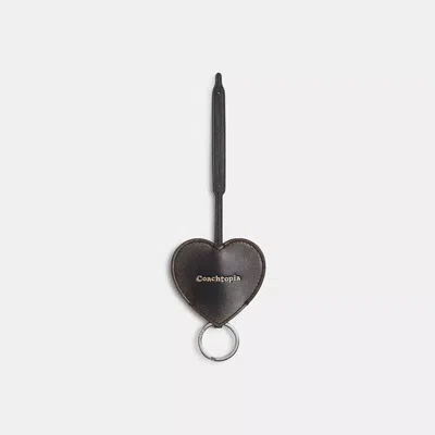 Coach Heart Bag Charm With Key Ring In Upcrafted Leather In Black