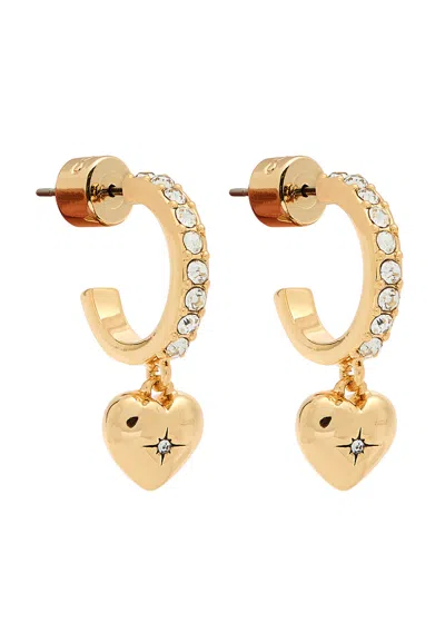 Coach Heart Crystal-embellished Hoop Earrings In Gold