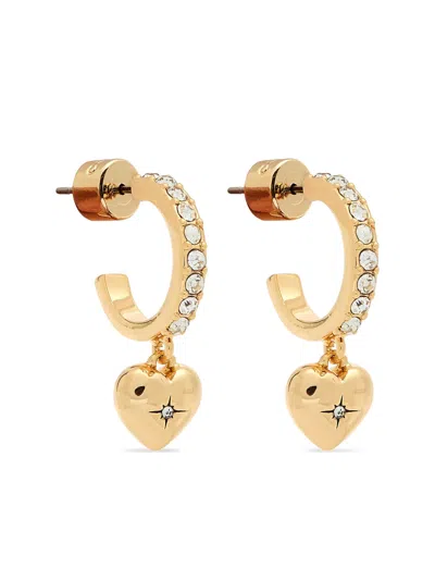 Coach Heart Crystal-embellished Hoop Earrings In Gold