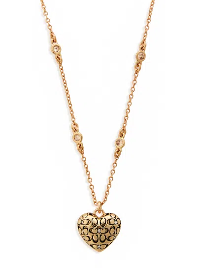 Coach Heart Crystal-embellished Necklace In Gold