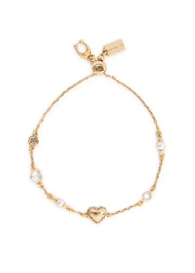 Coach Heart Embellished Slider Bracelet In Gold