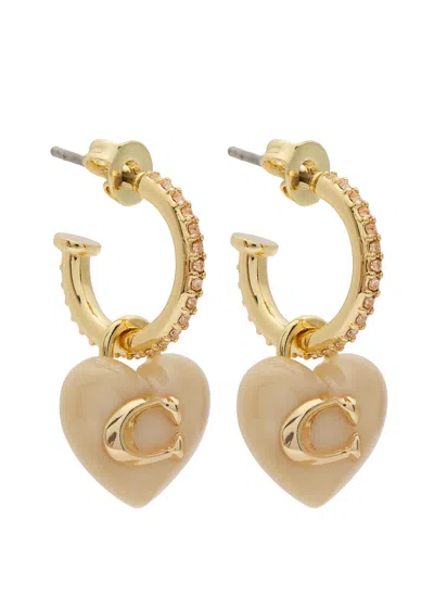 Coach Heart Hoop Earrings In Pink