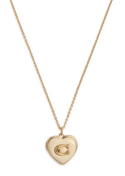 Coach Heart Logo Locket Necklace In Gold