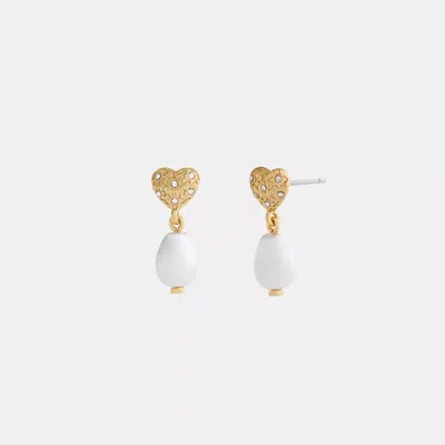 Coach Heart Pearl Drop Earrings In Multi