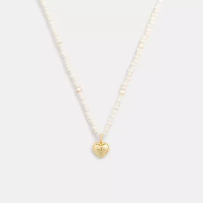 Coach Heart Pearl Necklace In Gold