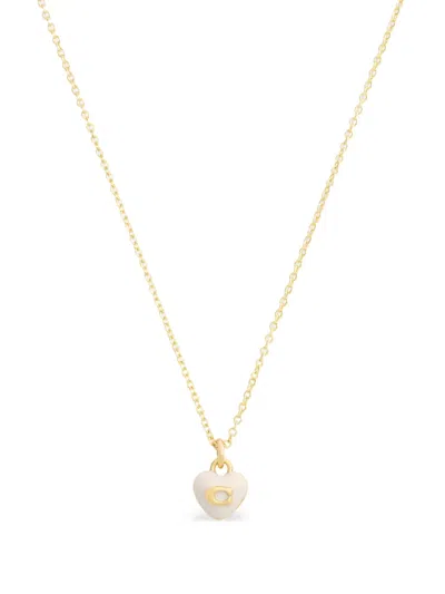 Coach Heart Enamelled Necklace In Metallic
