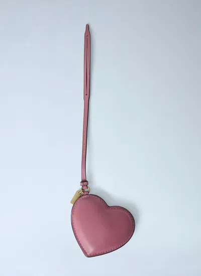 Coach Heart-shaped Leather Bag Charm In Pink