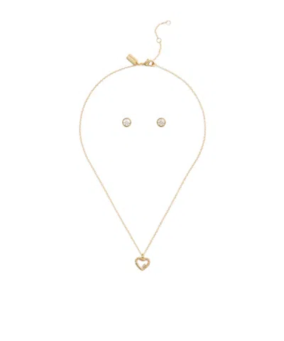 Coach Heart-shaped Pendant Necklace And Earrings Two-pack In Yellow