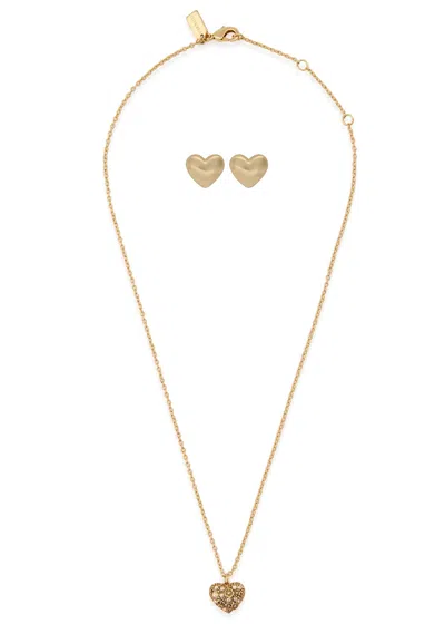 Coach Heart Stud Earrings And Necklace Set In Transparent