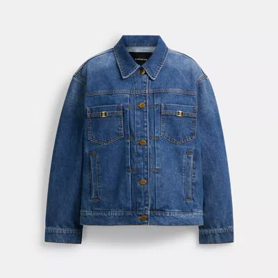 Coach Heritage C Denim Trucker Jacket In Organic Cotton In Blue