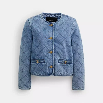 Coach Heritage C Quilted Denim Jacket In Organic Cotton In Blue