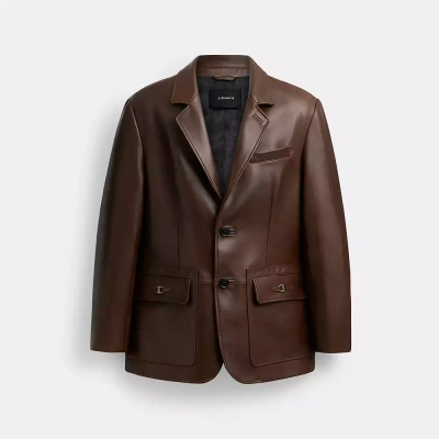 Coach Heritage C Leather Blazer In Brown