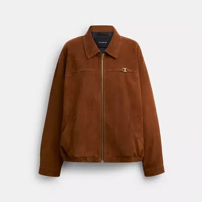 Coach Heritage C Oversized Suede Bomber In Brown
