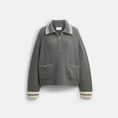 Coach Heritage C Quarter Zip Knit Polo In Gray