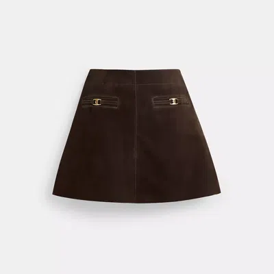 Coach Heritage C Suede Mini Skirt In Dark Brown
