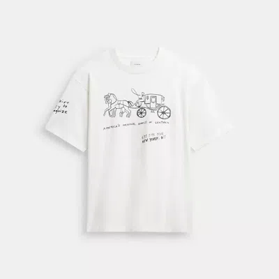 Coach Heritage Sketch Print Relaxed T Shirt In Organic Cotton In White