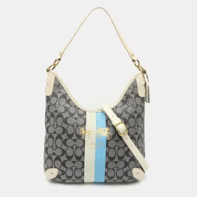 Pre-owned Coach Heritage Stripe Black/white Signature Coated Canvas And Leather Shoulder Bag