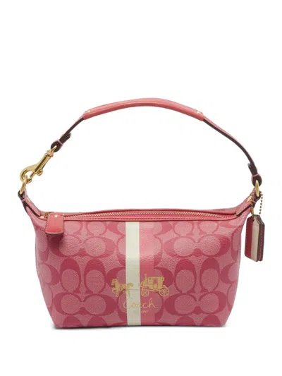Pre-owned Coach Heritage Striped Shoulder Bag In Pink