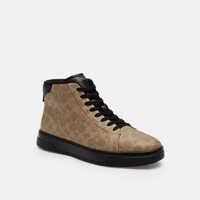 Coach High Line High Top Sneaker In Signature Canvas In Khaki/black