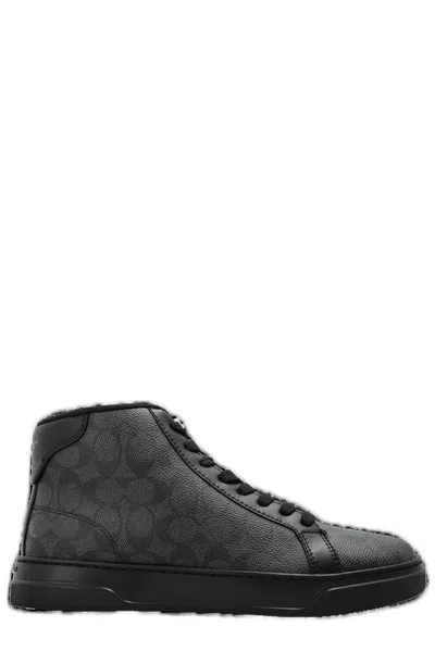Coach High Line High Top Sneaker In Signature Canvas In Graphite/black