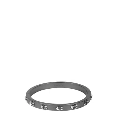 Coach Hinged Peg Logo Bangle Bracelet In Gray