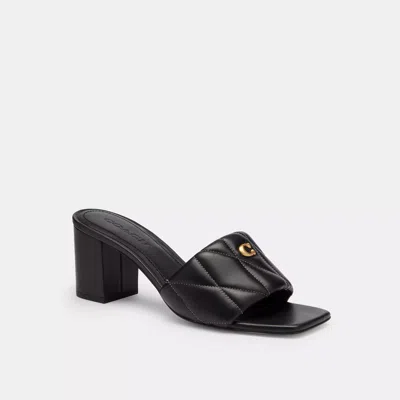 Coach Holly Block Heel Sandal With Quilting In Black