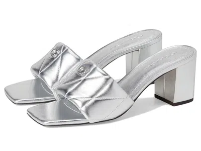 Coach Holly Block Heel Sandals With Quilting In Silver