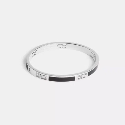 Coach Horse And Carriage Cut Out Enamel Bangle In Silver & Black