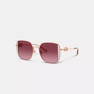 Coach Horse And Carriage Metal Oversized Square Sunglasses In Gold