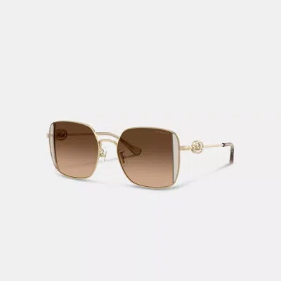 Coach Horse And Carriage Metal Oversized Square Sunglasses In Brown