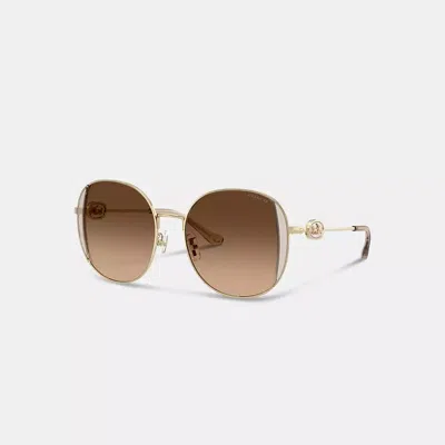 Coach Horse And Carriage Metal Round Sunglasses In Brown