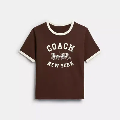 Coach Horse And Carriage Ringer T Shirt In Organic Cotton In Brown
